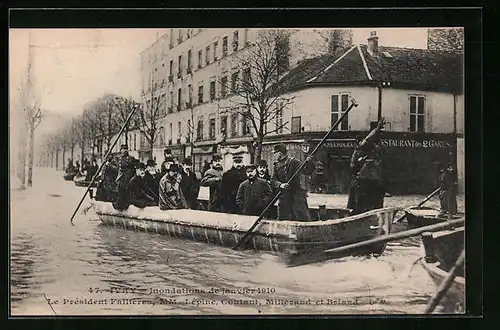 AK Ivry, Inondation 1910, le President Fallieres, Lépine, Coutant, Millerand et Briand