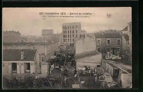 AK Ivry, Inondations 1910, Décrue de la Seine, les désastres de cité Denis-Papin après l'inondation