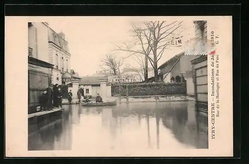 AK Ivry-Centre, Inondations 1910, Rue de la Montagne et Rue du Parc