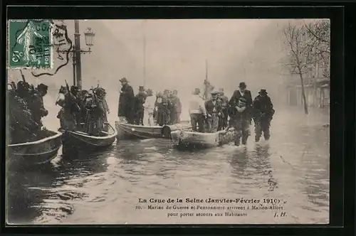 AK Maison-Alfort, la Crue de la Seine 1910, Marine de Guerre et Pantonniers arrivent pour porter secours aux Habitants