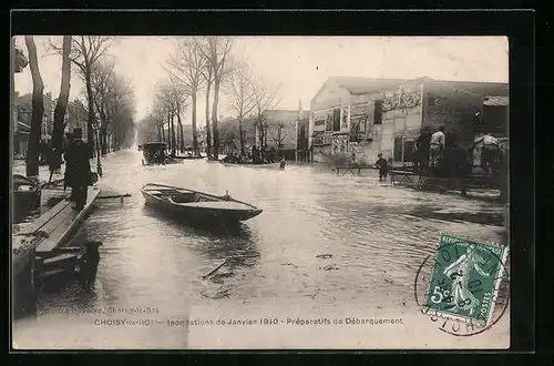 AK Choisy-le-Roi, Inondations 1910, Préparatifs de Débarquement