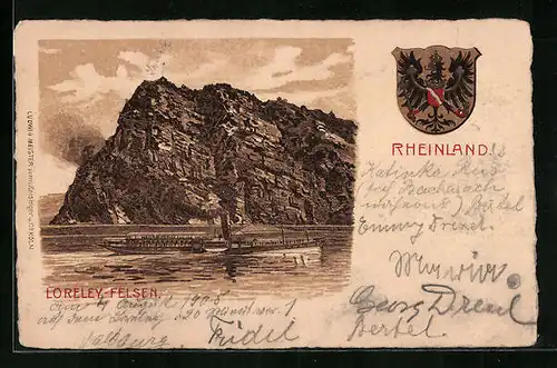 AK Dampfer passiert den Loreley-Felsen, Wappen