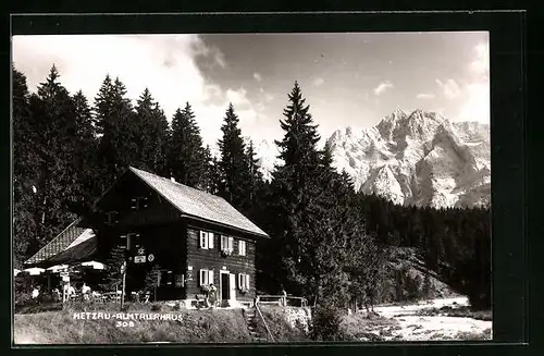 AK Almtalerhaus, Berghütte vor Gebirgspanorama