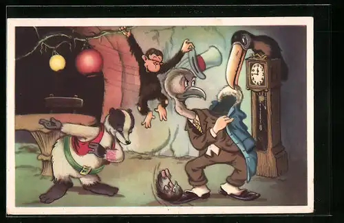 AK Comic Doremias Das, Dachs begrüsst einen Gast in seinem Restaurant