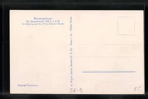 AK Hampelbaude, Berghütte im Riesengebirge, im Hintergrund die Prinz Heinrich Baude