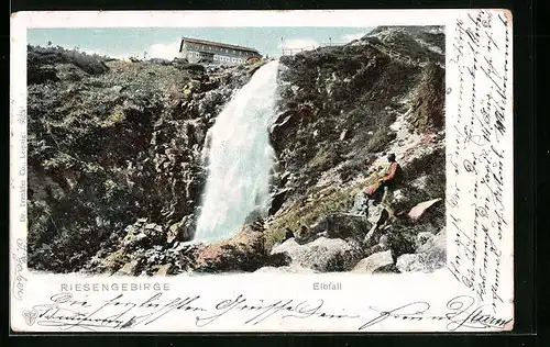 AK Elbfallbaude, Berghütte im Riesengebirge und Elbfall