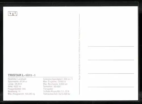 AK Flugzeug Tristar L-1011-1 über den Wolken, LTU