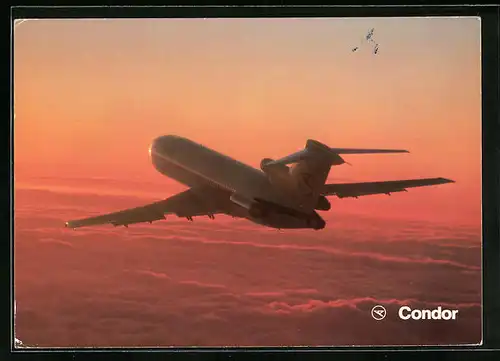 AK Flugzeug Europa-Jet Boeing 727-230 im Abendrot, Condor