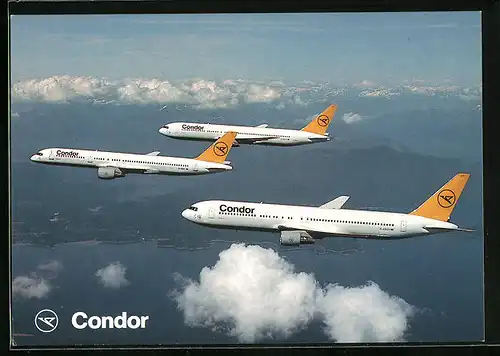 AK Condor, Flugzeuge Boeing 767 und Boeing B757 am Himmel