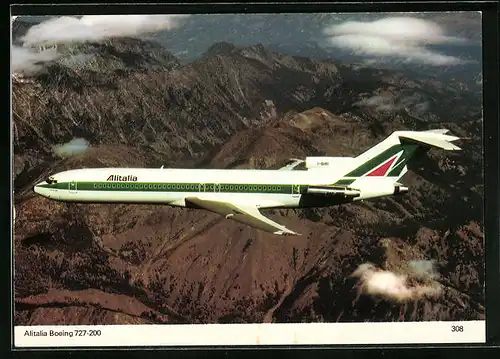 AK Flugzeug Boeing 727-200 der Allitalia überfliegt ein Gebirge