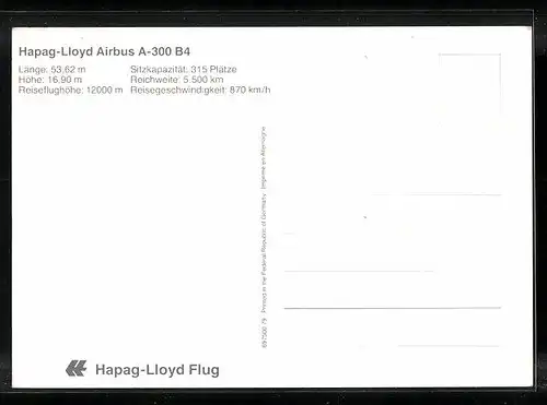 AK Flugzeug Hapag-Lloyd Airbus A-300 B4 am Himmel