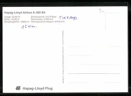 AK Flugzeug Hapag-Lloyd Airbus A-300 B4 am Himmel