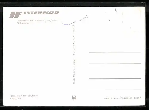 AK Turbinenluftstrahlverkehrsflugzeug Tu 134 der Interflug am Himmel