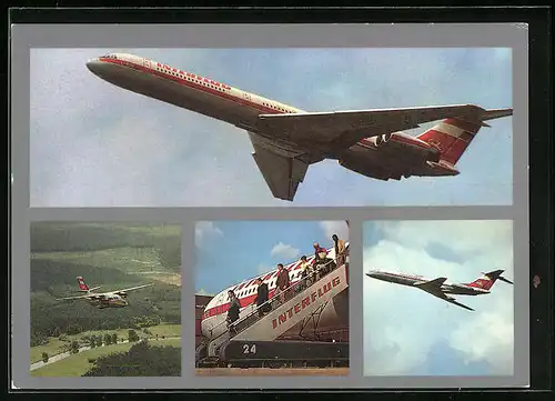 AK Flugzeug der Interflug am Himmel und am Boden