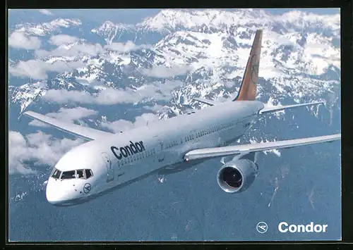 AK Flugzeug B 757-200 der Condor überfliegt ein Gebirge