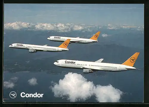 AK Flugzeuge der Condor Boeing 767 und B757 am Himmel