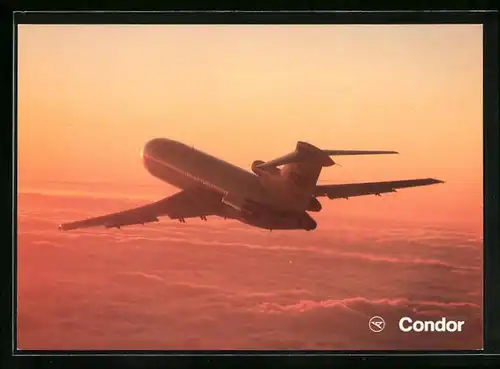 AK Europa-Jet Boeing 727-230, Flugzeug der Condor, im Abendrot