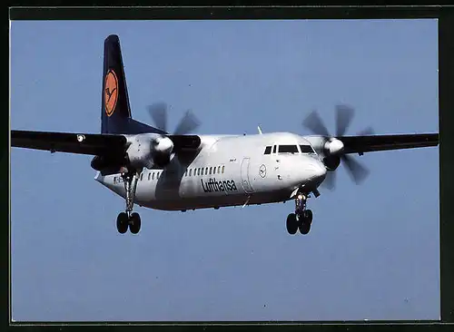 AK Flugzeug Fokker 50 am Himmel, Lufthansa
