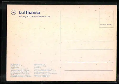 AK Flugzeug Boeing 707 Intercontinental Jet am Himmel, Lufthansa