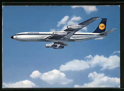 AK Flugzeug Boeing 707 Intercontinental Jet am Himmel, Lufthansa