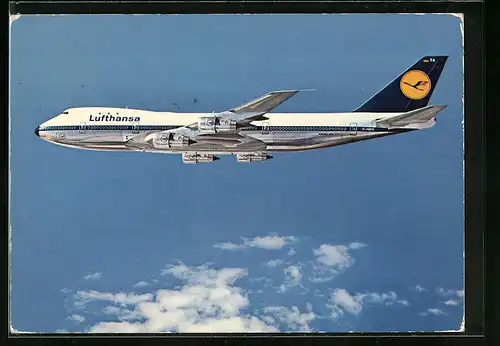 AK Flugzeug Boeing Jet 747 der Lufthansa am Himmel