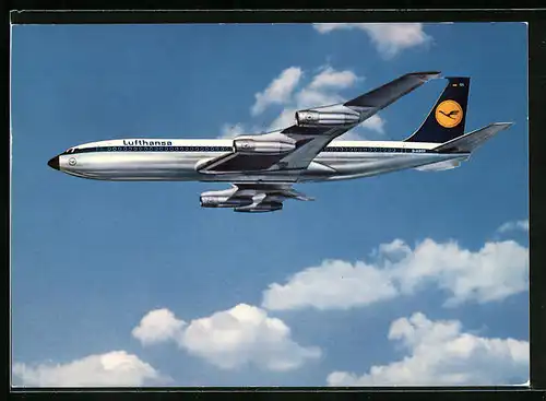 AK Flugzeug Boeing 707 Intercontinental Jet am Himmel, Lufthansa