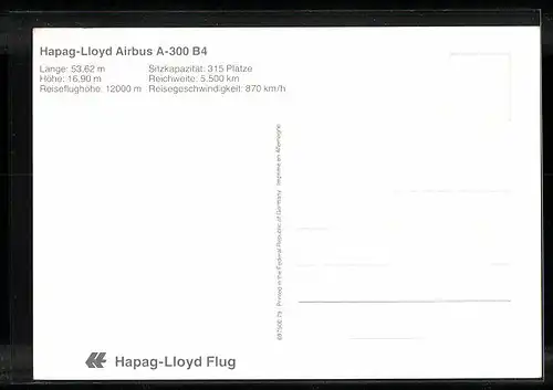 AK Flugzeug Hapag-Lloyd Airbus A-300 B4 am Himmel