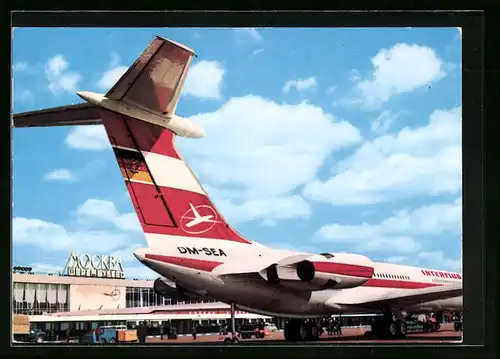 AK Turbinenluftstrahlverkehrsflugzeug IL-62 der Interflug vor dem Start