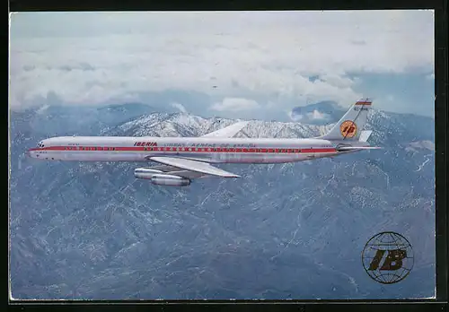 AK Flugzeug Jet Douglas DC-8 /63 der Iberia überfliegt ein Gebirge