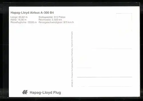 AK Flugzeug Hapag-Lloyd Airbus A-300 B4 am Himmel