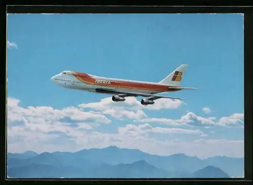 AK Flugzeug Boeing 747 der Iberia-Fluggesellschaft im Flug