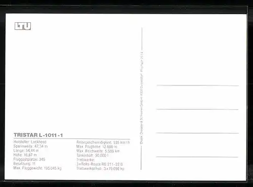 AK Flugzeug Tristar L-1011-1 von LTU im Flug