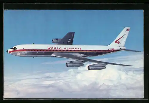 AK Flugzeug A 707 Intercontinental von World Airways über den Wolken