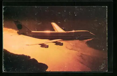 AK Flugzeug Boeing 747 der Pan Am im Flug