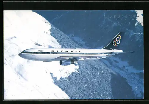 AK Flugzeug Airbus A300 der Olympic Airways über den Bergen