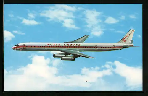 AK Flugzeug A DC-8 der World Airways über den Wolken