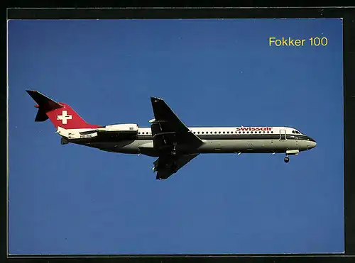 AK Flugzeug Fokker 100 von Swissair am Himmel