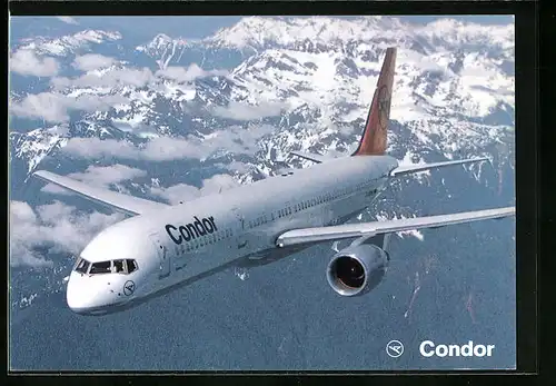 AK Flugzeug B 757-200 von Condor über Gebirge