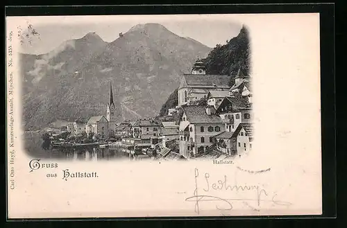 AK Hallstatt, Ortsansicht aus der Vogelschau