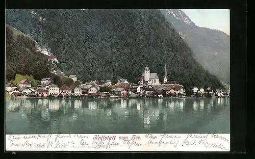 AK Hallstatt, Ortsansicht vom See aus