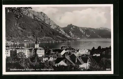 AK Gmunden am Kalvarienberg, Ortsansicht aus der Vogelschau