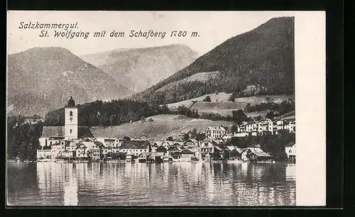 AK St. Wolfgang, Ortsansicht mit dem Schafberg