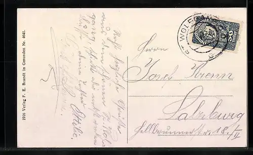 AK St. Wolfgang, Ortsansicht mit dem Schafberg