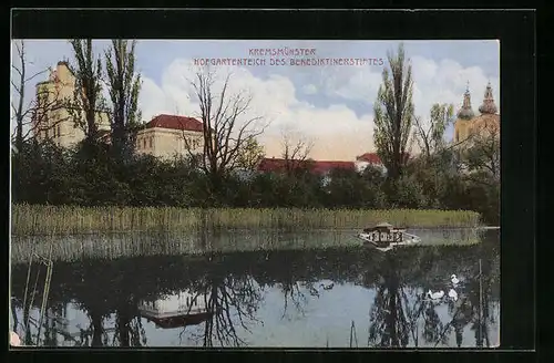 AK Kremsmünster, Hofgartenteich des Benediktinerstiftes
