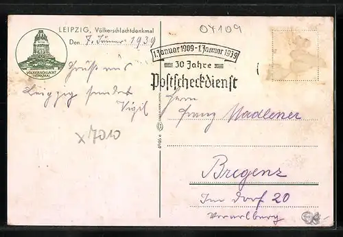 AK Leipzig, Völkerschlachtdenkmal mit Legende