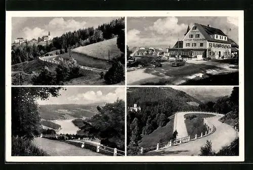 AK Pack, Ortsansicht, Gasthof Packerhöhe, Packerstrasse mit Stausee, Schloss Waldenstein