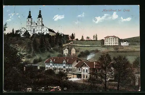 AK Mariatrost, Ortspartie mit Basilika