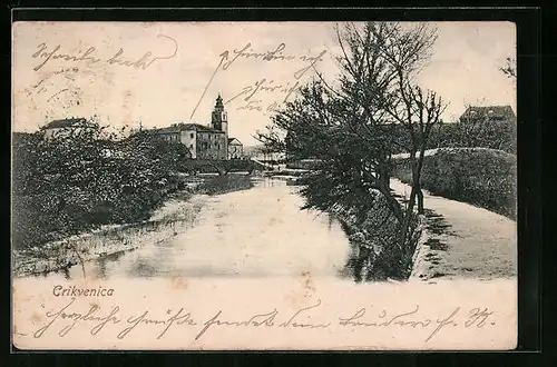 AK Crikvenica, Ortspartie mit Kirche