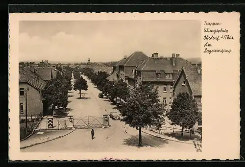 AK Ohrdruf / Thür., Truppenübungsplatz, Lagereingang aus der Vogelschau