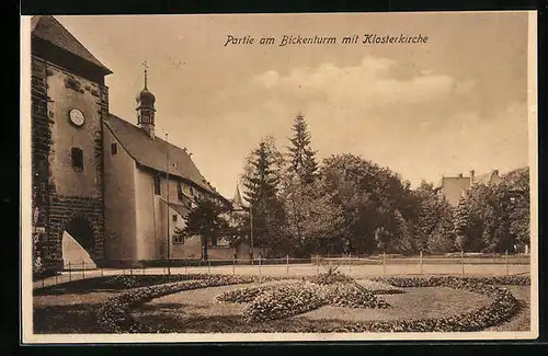 AK Villingen / Schwarzwald, Lehr- u. Erziehungs-Institut St. Ursula, Bickenturm mit Klosterkirche